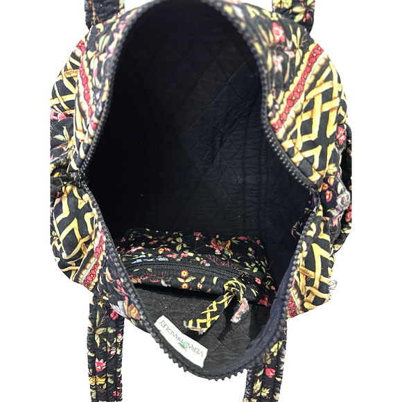Vera Bradley Black and Yellow Weave Asian Print Quilted Zipper Small Duffle bag - Picture 8 of 9